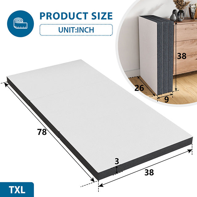 Hollyhock 3" Twin XL Tri-Fold Memory Foam Topper - Jay's Mattress Plus (NY)